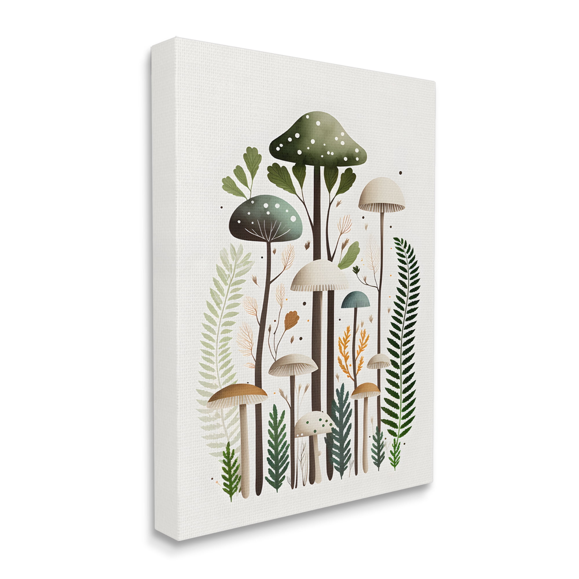Stupell Industries Whimsical Green Mushrooms Botanical & Floral Painting Gallery Wrapped Canvas Art Print Wall Art, 30 x 40