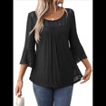 thumbnail image 3 of Blusa Elegante con Volantes para Mujer, 3/4, Cuello Redondo, Doble Capa, , Túnica. Negro XL, 3 of 9