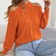 thumbnail image 4 of Women's Off-The-Shoulder Sweater Textured Hollow Knit Sweaters Loose Long Sleeve Pullover Casual Tops, 4 of 8