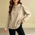 thumbnail image 2 of YAYUBA Women Fall Henley Snap Button Stand Collar Sweatshirt Long Sleeve Pocket Loose Oversized Casual Pullover Tops Size XXL, Beige, 2 of 4