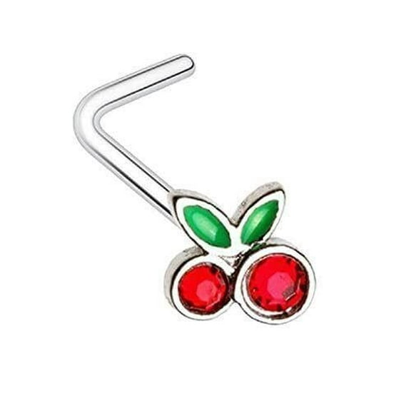 Body Accentz Nose Bone with L bend bar Cherries Cherry Top 7Mm Wearable Nose Ring