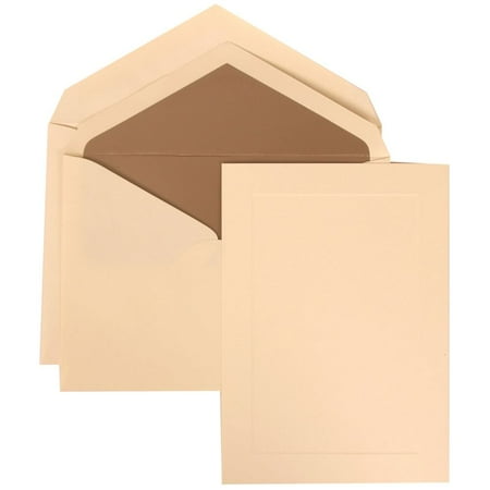 JAM Paper Wedding Invitation Set, Large 5 1/2 x 7 3/4, Ivory Card with Taupe Lined Envelope and Ivory Simple Border Set, 50/pack
