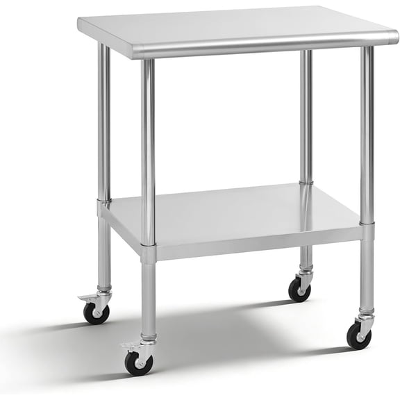 ZIVACATE Stainless Steel Table with Wheels, Stainless Table for Prep & Work, 24x30x36 Inch Commercial NSF Metal Table for Restaurant Kitchen Hotel Garage