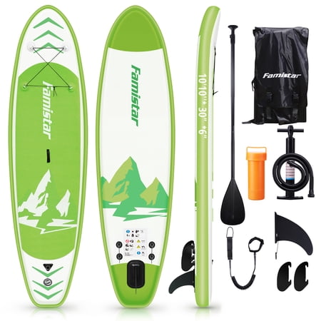 Famistar 10'10" Inflatable Stand Up Paddle Board SUP w/ 3 Fins, Adjustable Paddle, Pump & Carrying Backpack
