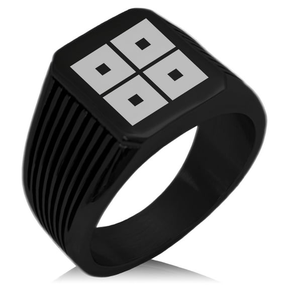 Stainless Steel Kyogoku Samurai Crest Needle Stripe Pattern Biker Style Polished Ring