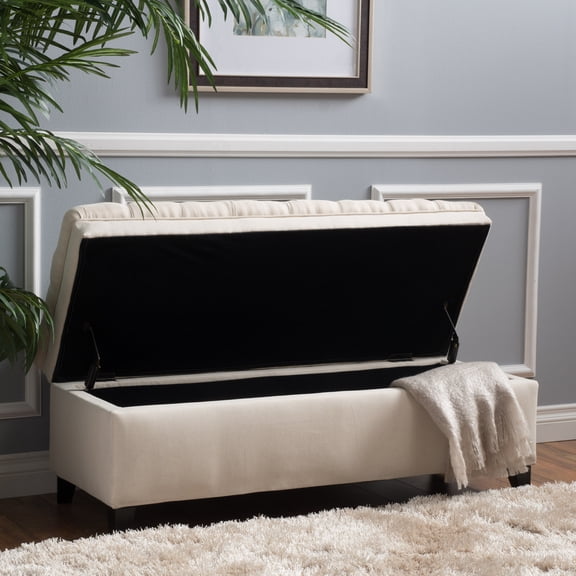 Noble House Jason Fabric Beige Storage Ottoman