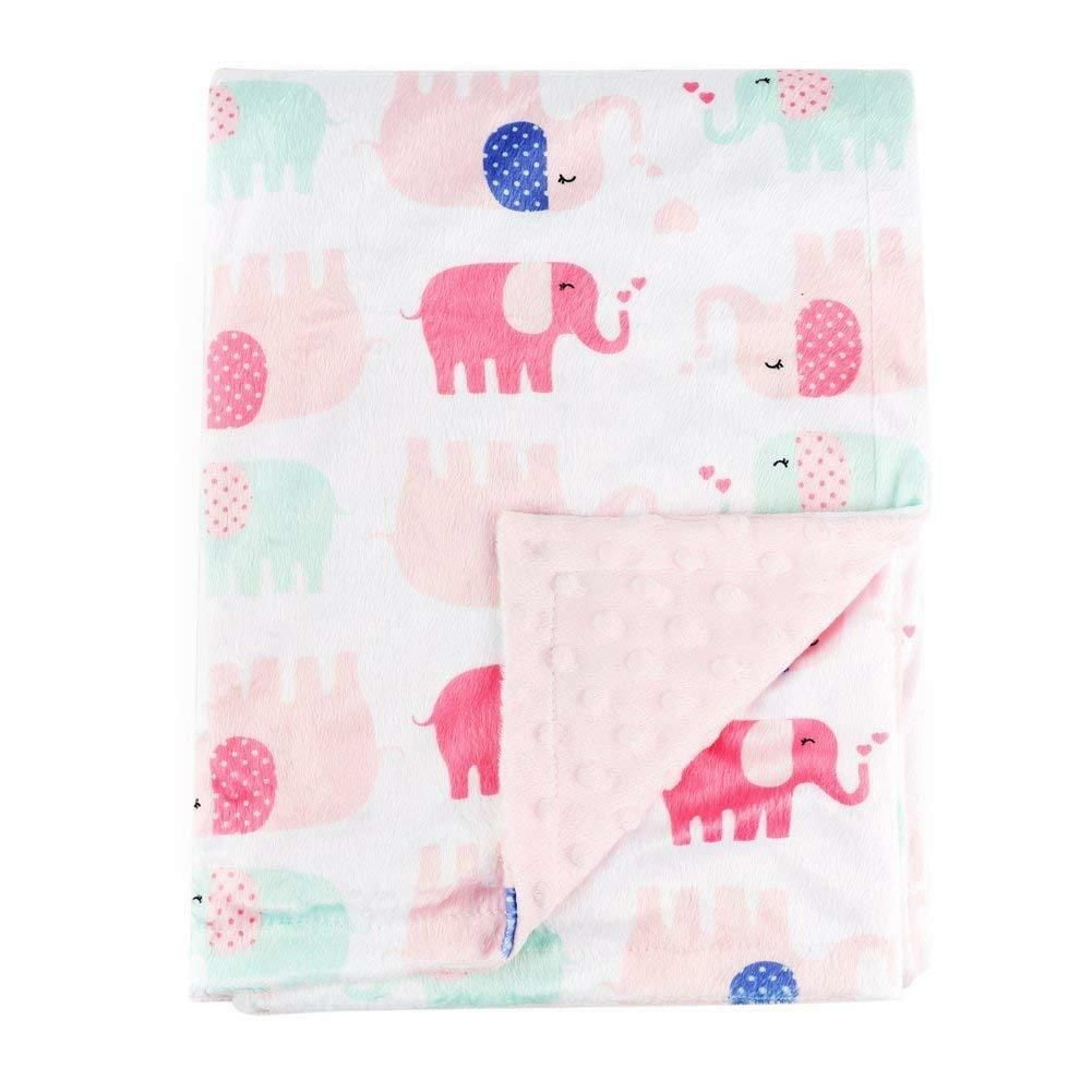 Baby Blanket, Pink Elephants Printed 30 x 40 Inch, Receiving Blankets