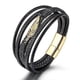 thumbnail image 1 of Men's Multilayer Leather Bracelet Magnetic Buckle Multilayer Wrap Men's Bracelet Stainless Steel Feather Bracelet Braided 1 Piece Gold, 1 of 5