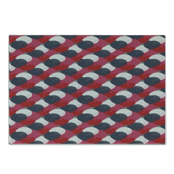 Modern Cutting Board, Ornate Abstract Circular Shapes Pattern with Pastel Colors on a Grey Background, Decorative Tempered Glass Cutting and Serving Board, Small Size, Multicolor, by Ambesonne