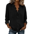 thumbnail image 2 of ClodeEU Women's Ruffle Collar Long Sleeve Linen Blend Shirt,Solid Color Casual Blouse Black,Womens Plus S, 2 of 6