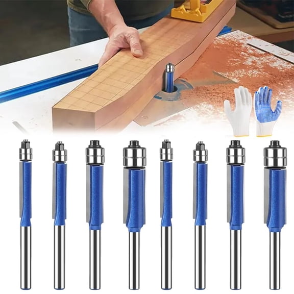4-Piece Dual Bearing Trimming Tool Set 1/4-Inch New Deburring and Polishing Tools Size Universal, Top Double Straight Flush Router Bits Sets Shank, Cut to Heights of 1/4" 5/16" 3/8" 1/2"(2Sets)
