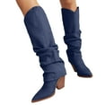thumbnail image 4 of Mostsola Fold Over Denim Boots for Women Slouchy Knee High Boots Low Chunky Heel Pull on Fall Boots, 4 of 9