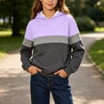 thumbnail image 5 of Girls Color Block Hooded Sweatshirt, Long Sleeve Pullover Hoodie with Front Kangaroo Pocket, Kids Loose Casual Striped Patchwork Tops for Spring Fall Watermelon Red 13-14 Years, 5 of 6