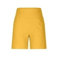thumbnail image 4 of Elastic Waist Shorts Lady Women's Bermuda Shorts, Mid Waisted 10" Knee Length Pants with Pockets Stretchy Chino Shorts Yellow M, 4 of 9