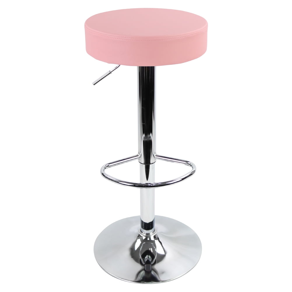 KKTONER Round Bar Stool, PU Leather, Height Adjustable, Swivel, Footrest, Black
