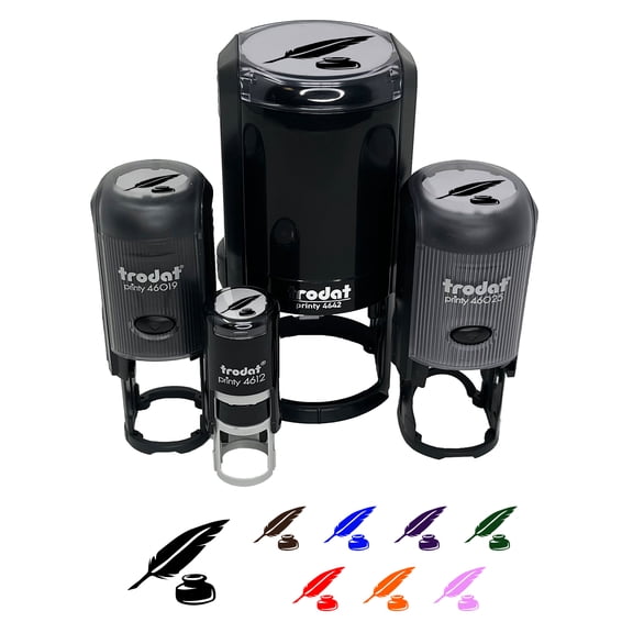 Quill Feather Pen and Ink Self-Inking Rubber Stamp Ink Stamper - Sky Blue Ink - Small 3/4 Inch