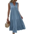 thumbnail image 2 of Biekopu Women's Summer Midi Dress,Casual Sleeveless V Neck Button Front Solid Color Tank Dress Beachwear, 2 of 5