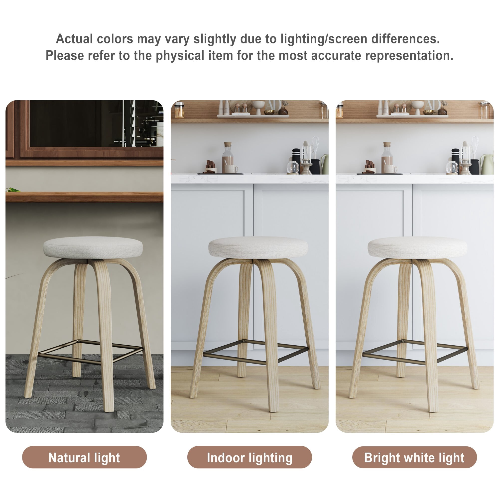 AENKYO 26" Swivel Bar Stools Set of 2, Counter Height Island Stools for 34"-40" Counters, Fabric Padded, Beige