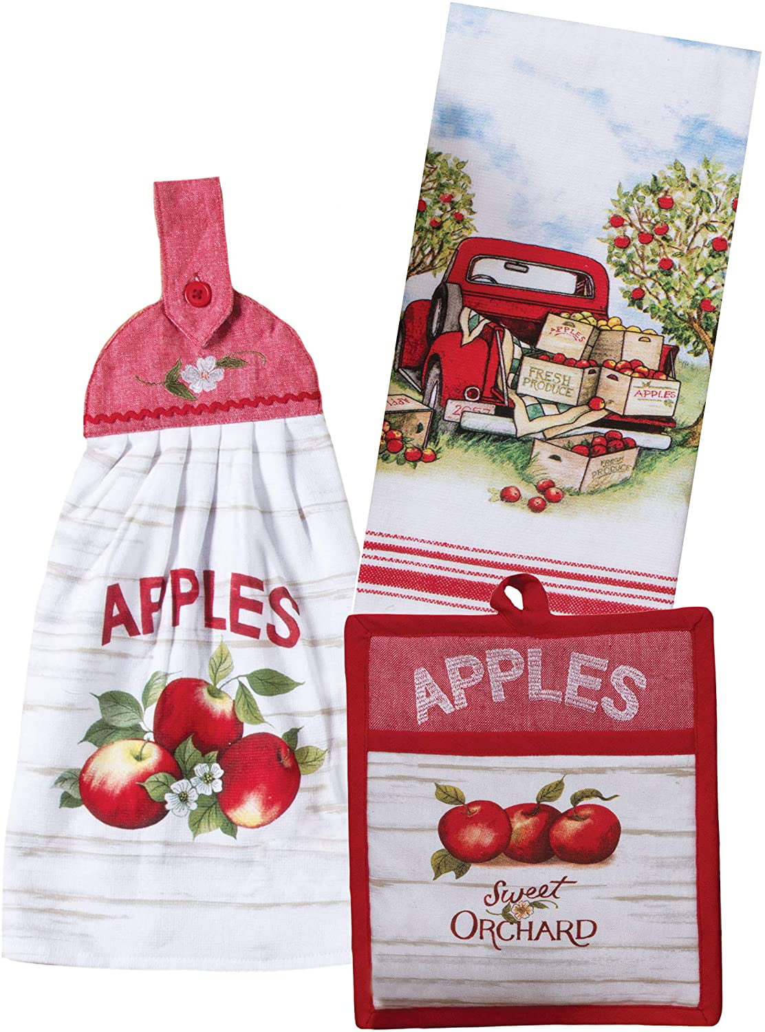 1 Audrina's Kitchen Kay Dee Designs Sweet Orchard Apples Theme Kitchen Linen Set- Bundle Includes Towels, Pocket Mitt Potholder and Oven Mitt Grabber 1 2