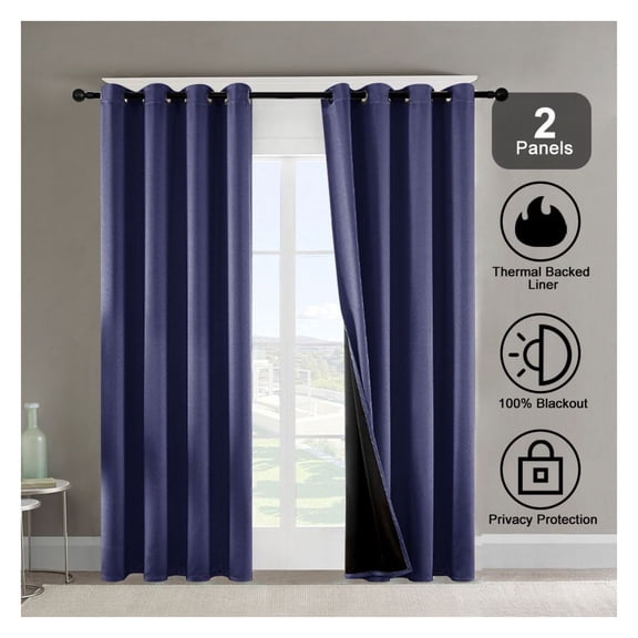 Blackout Curtains 52x84 Inch - Thermal Insulated Polyester Grommet Window Panels (Set of 2) - Room Darkening Drapes for Bedroom, Living Room - Black