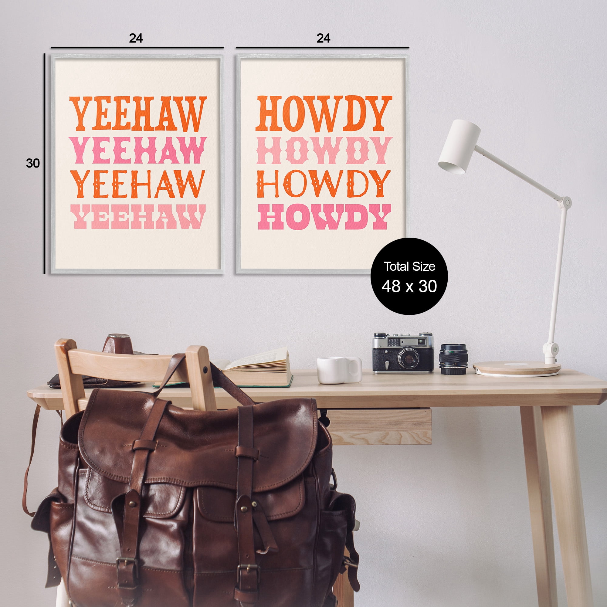 Stupell Industries Yeehaw & Howdy Typography Typography Painting Gray Framed Art Print Wall Art, 24 x 30, Set of 2