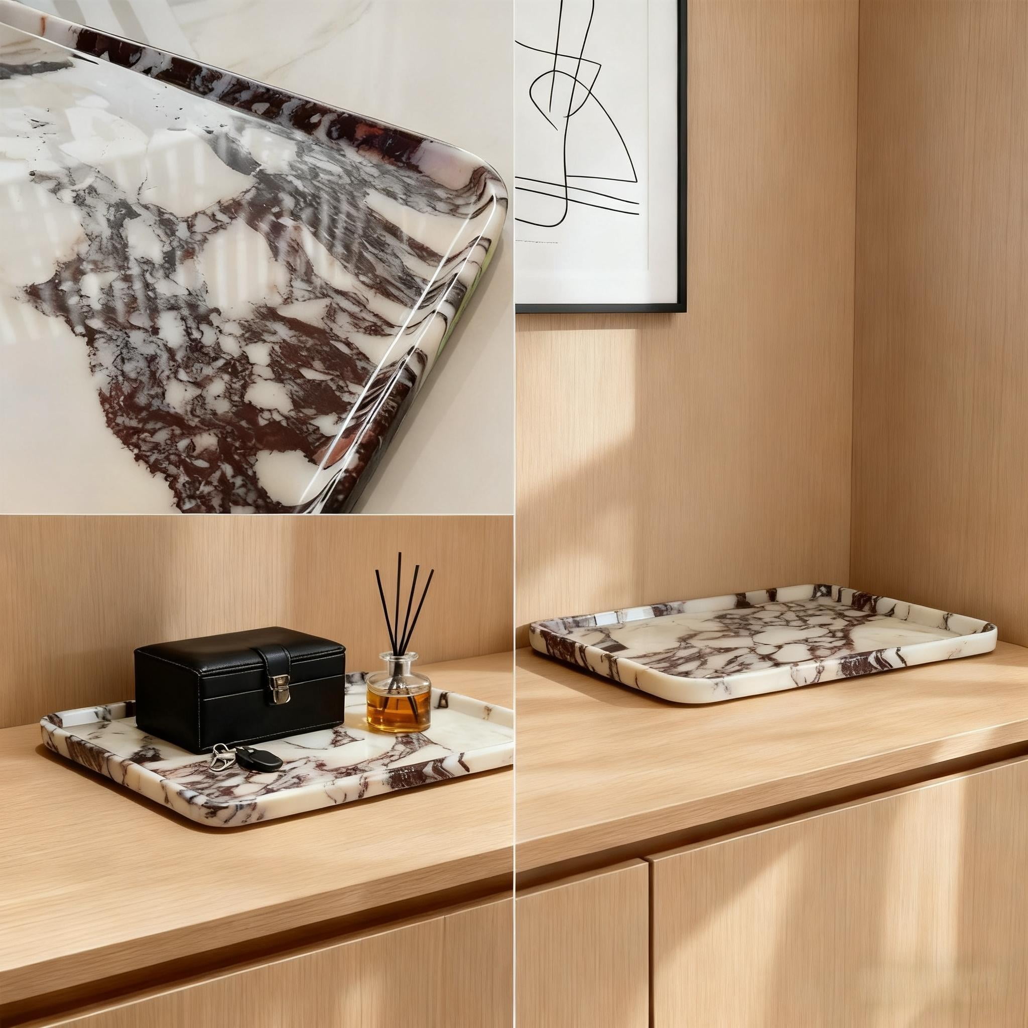 Calacatta Viola Rectangular Marble Dish - Jewelry & Daily Item Organizer for Bathroom Vanity Decor