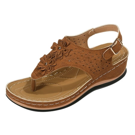 

GYUJNB Wedge Sandals Women Elastic Strap Open Toe Platform Sandals Rhinestone Hollow out Summer Shoes Brown Size 9.5