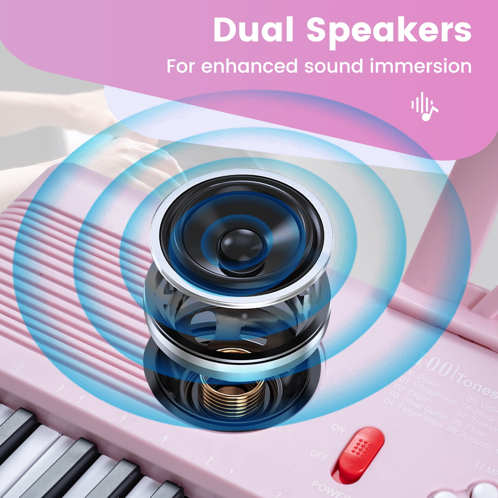 Costway 61Key Keyboard Piano for Beginners,Electric Portable Digital Piano with Music Stand Pink