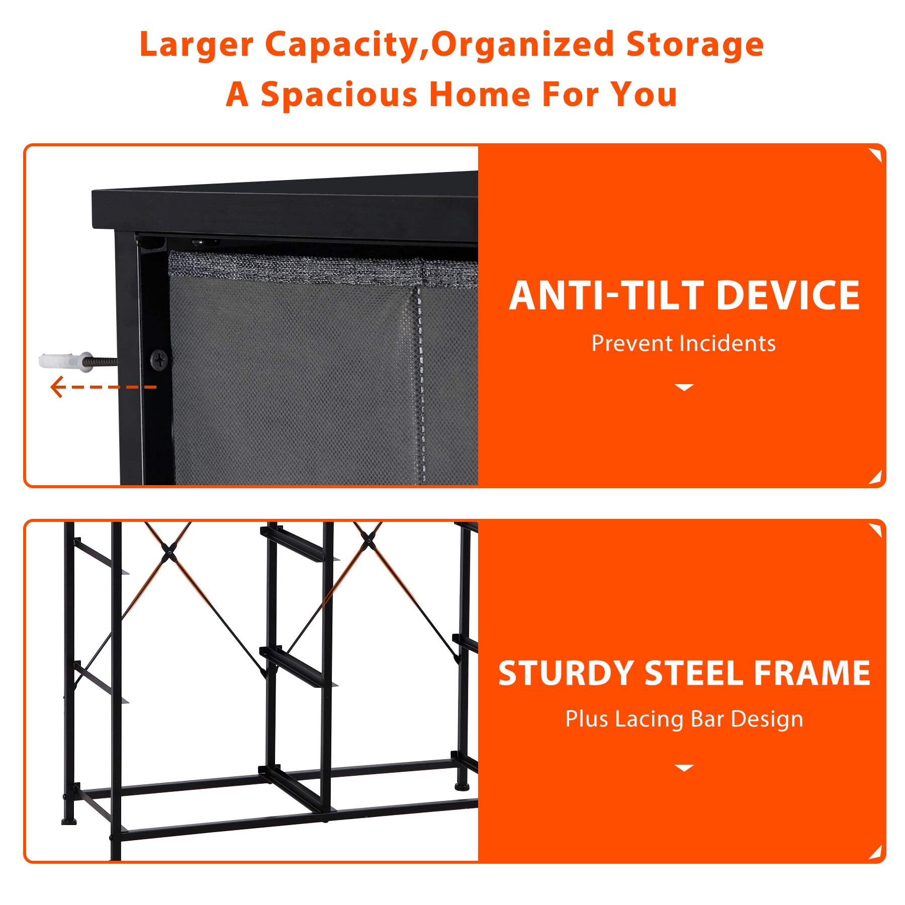 HomGarden 8 Drawer Storage Dresser Adult Vertical Fabric Chest of Drawers for Bedroom Living Room Gray