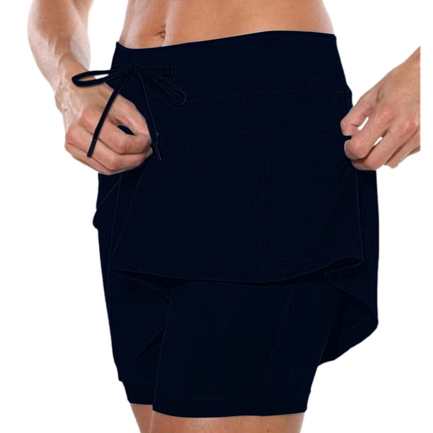 Conjunto de falda deportiva con cordón y bolsillos y pantalones de cintura media para mujer - Entrenamientos/salidas informales - Tejido transpirable