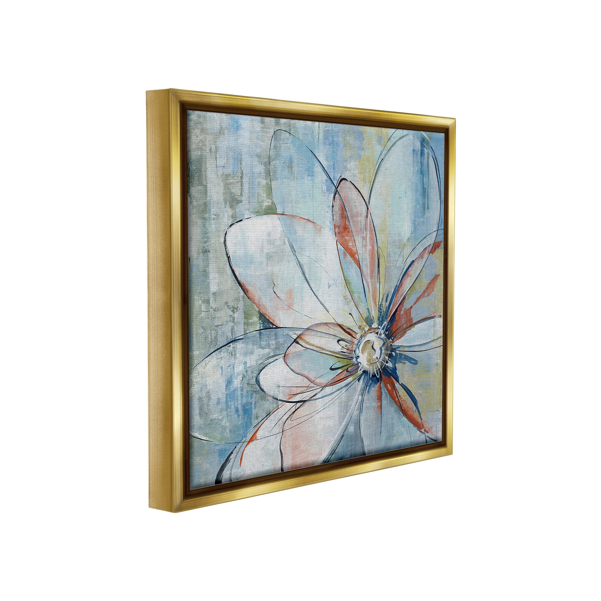 Stupell Industries Modern Collaged Flower Botanical & Floral Painting Gold Floater Framed Canvas Art Print Wall Art, 18 x 18