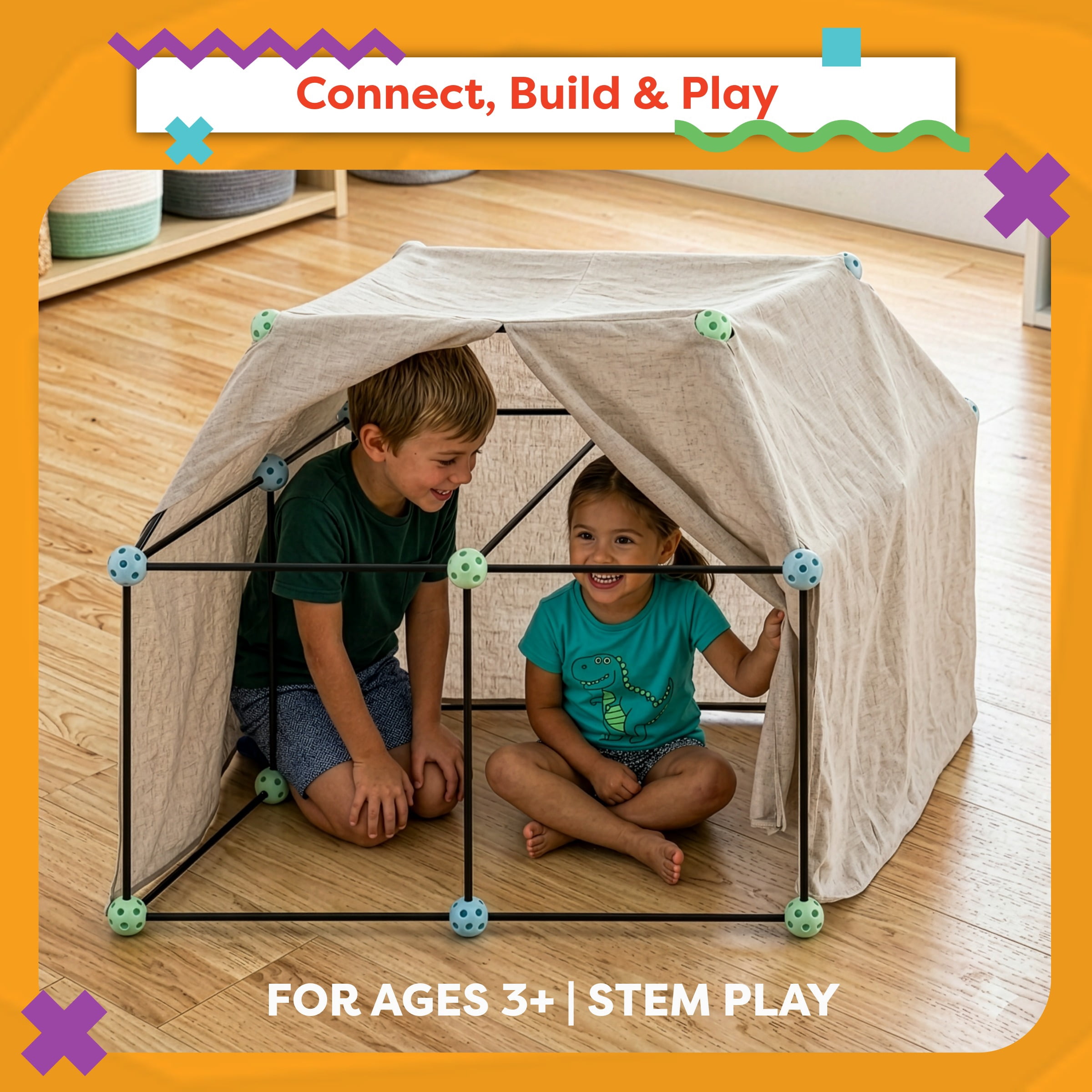Fort Building Kit for Kids with 60-Pieces for Indoor and Outdoor Use by Hey! Play!