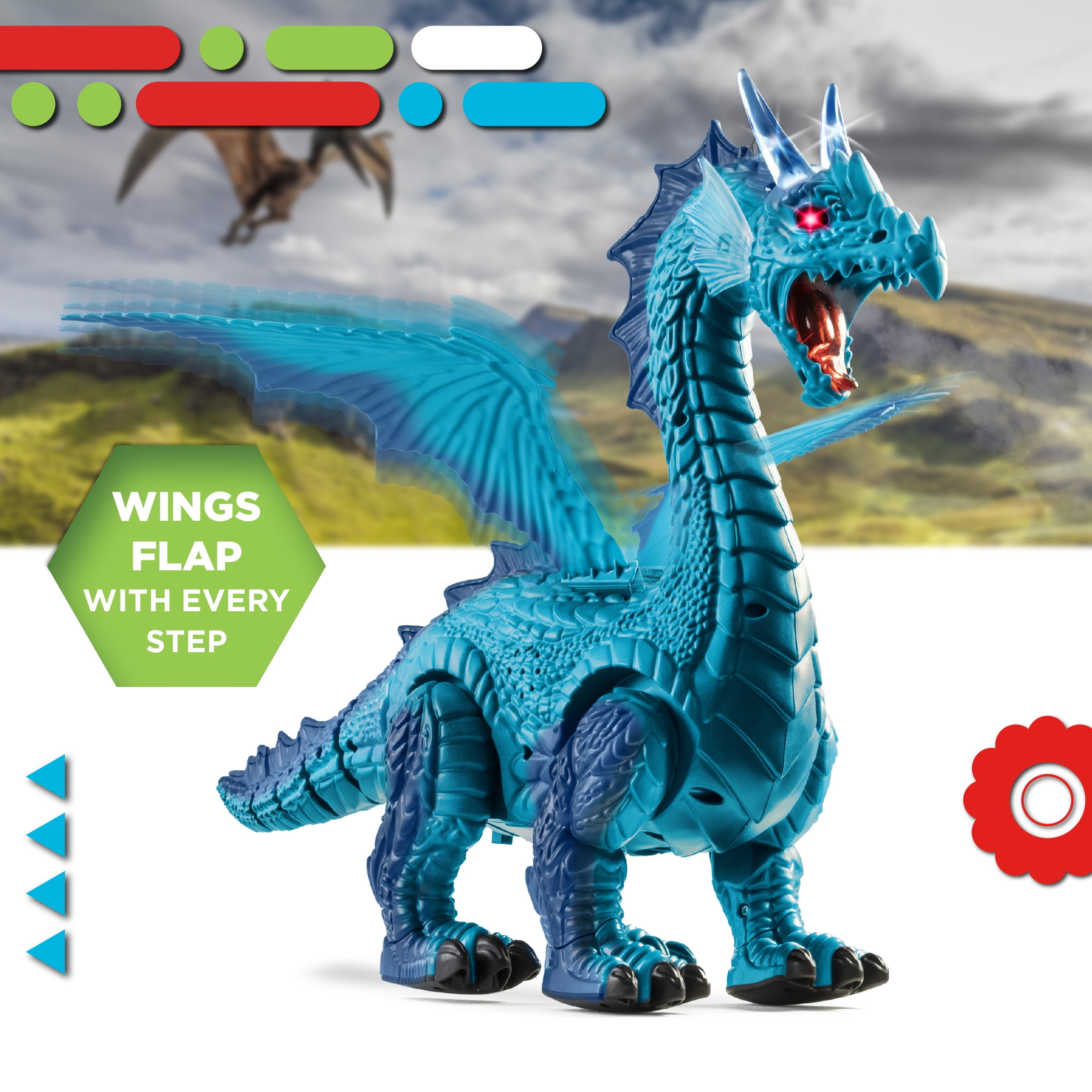 Discovery Kids RC Smoke Breathing Dragon Toy, Remote Controlled Walking, Blue, Ages 5-7