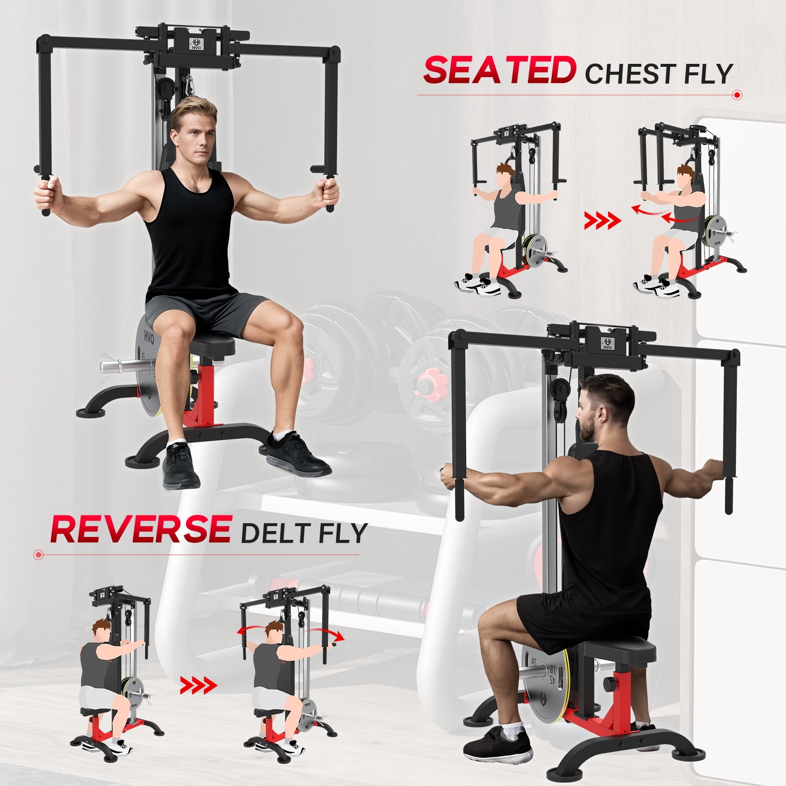 HeeH Pec Deck & Reverse Delt Fly Machine – Adjustable Upper Body Home Gym for Chest, Back, Ab & Shoulder Workout (Red)
