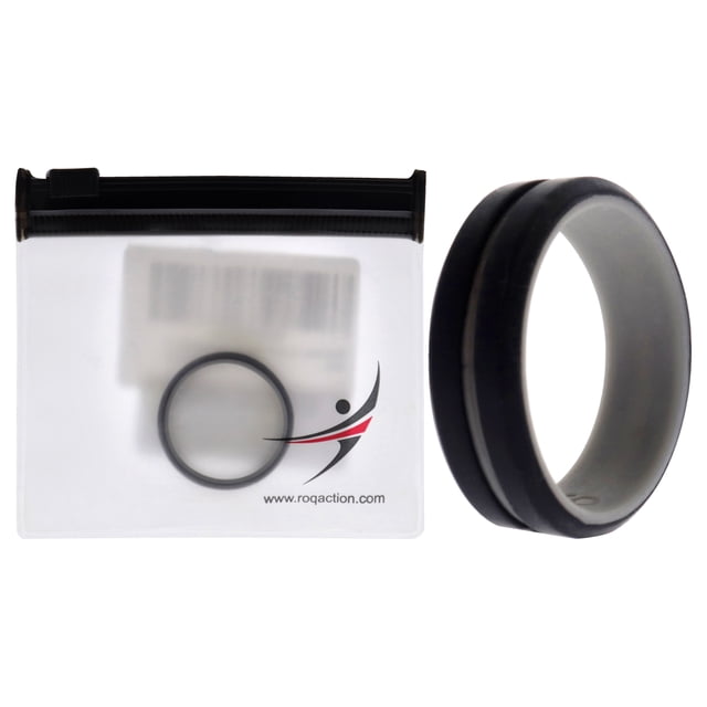 Anillo de boda de silicona de 2 capas con línea media - Gris-Negro de ROQ para hombre - Anillo de 16 mm