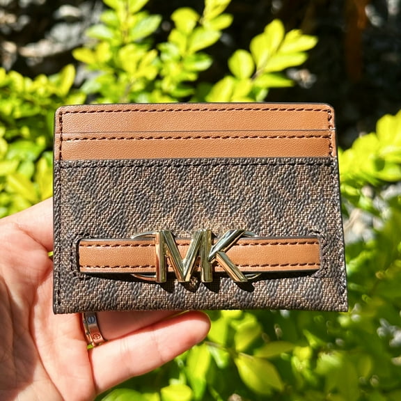 Michael Kors Reed Large Card Holder Wallet Brown MK Signature Logo