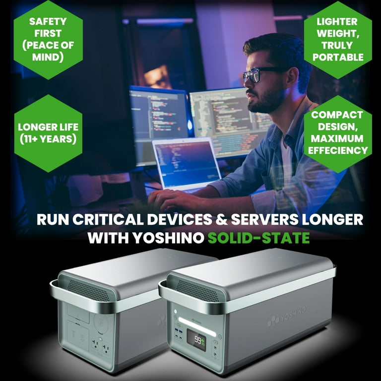 Yoshino B4000 SST 11-Port Solid-State Solar Generator 2611Wh, 4000W with  3-Piece Solar Panels (600W) Emergency UPS Backup Battery, Pure Sine Wave,  Smart App Connect - Walmart.com