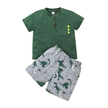 

Toddler Baby Boys Summer Cartoon Outfits Dinosaur Print T-Shirt Short Sleeve + Shorts Pant Casual Outfits 1-5T