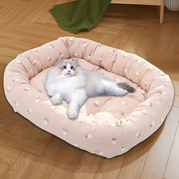 Nebwoak Orthopedic Pet Bed Washable, Pink Floral Bolster Dog Cat Bed for Small Medium Dogs & Cats, Machine Washable Soft Plush, 19.7x15.8 Inch