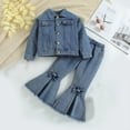 thumbnail image 5 of LYMAYTER Little Girls Casual Jeans Outfits for Kids Toddler Stylish Cowboy Outwear+flare Denim Pants 2PCS Set for 3-8T, 5 of 9