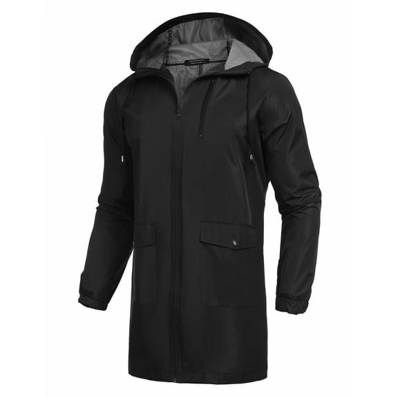 COOFANDY Men's Packable Rain Jacket Long Raincoat With Hood Mens Raincoat With Pockets