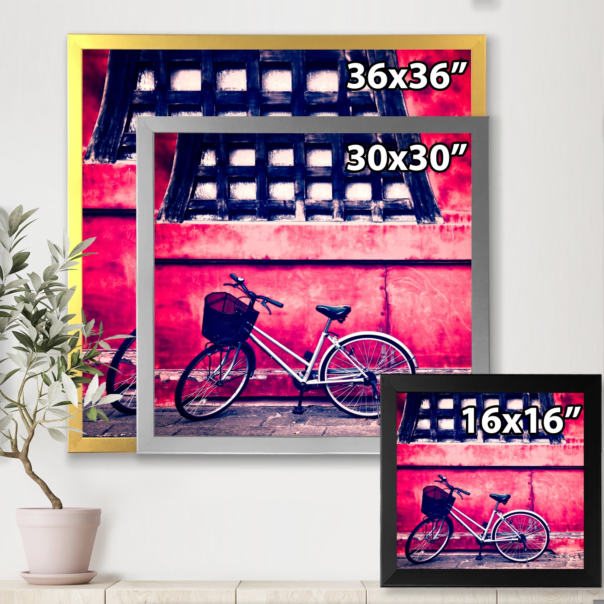 Designart 'Bicycle By Oriental Zozoji Temple Tokyo' Vintage Framed Art Print