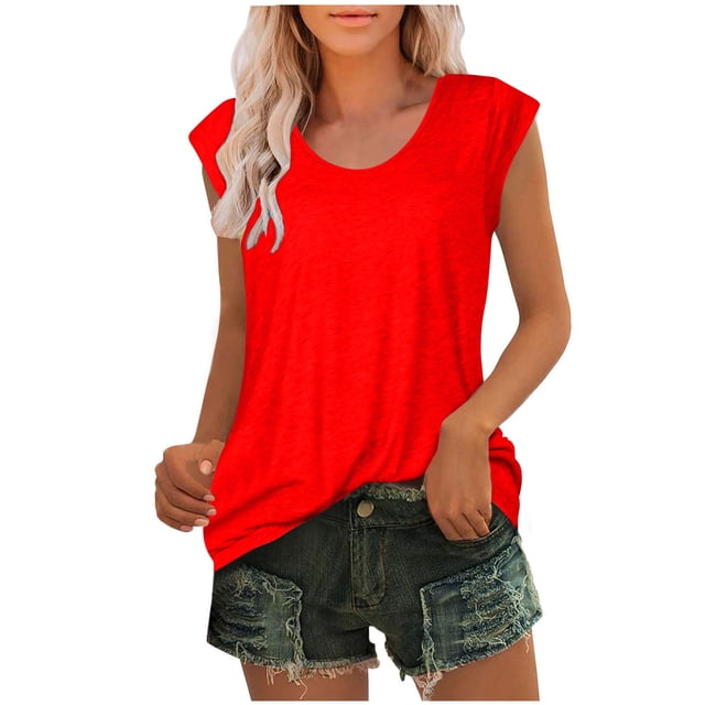 Yuyuzo Womens Tunic Tops Cap Sleeve Basic Tank Tops Crew Neck Loose Fitted Summer Lightweight Tee Tops