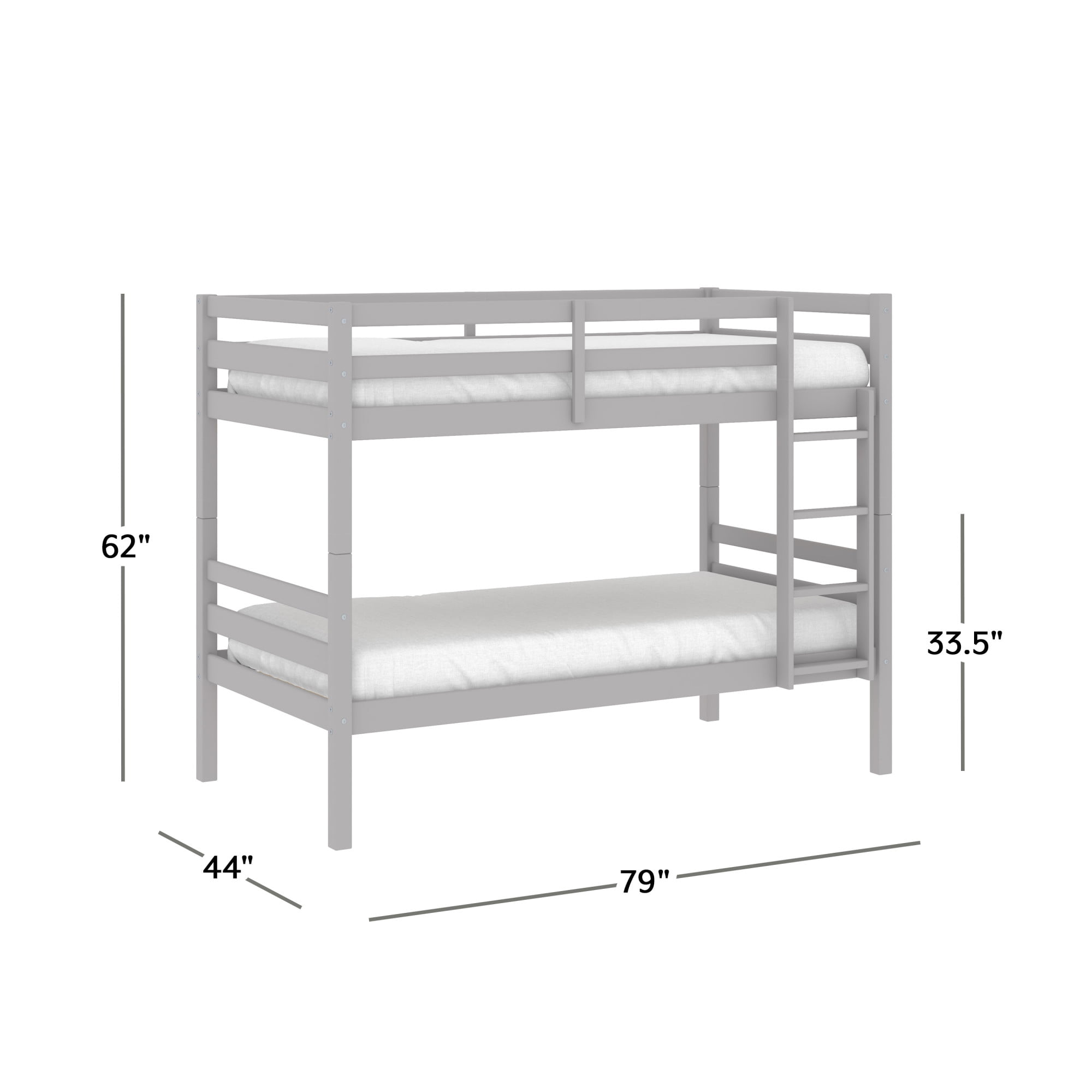 HH2Home Essentials Campbell Wood Twin over Twin Bunk Bed, Gray
