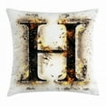 thumbnail image 1 of Letter H Throw Pillow Cushion Cover, H Symbol Ablaze Design Alphabet Symbol Conflagrant Background Illustration, Decorative Square Accent Pillow Case, 20 X 20 Inches, Tan Black Orange, by Ambesonne, 1 of 2