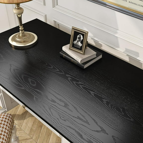 Thick Black Wood Contact Paper for Countertops Cabinets Waterproof Removable Black Wood Wallpaper Peel and Stick Countertops Wood Grain Contact Paper for Desk Kitchen Cabinet Wallpaper 12x200