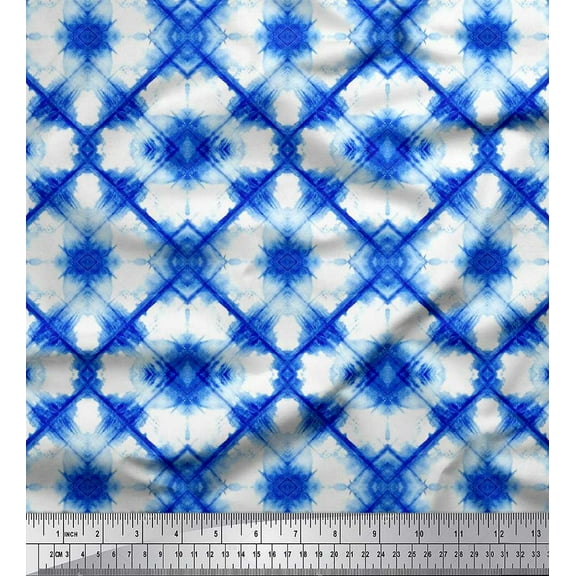 Soimoi Cotton Duck Fabric Geometric Tie-Dye Printed Fabric 1 Yard 42 Inch Wide