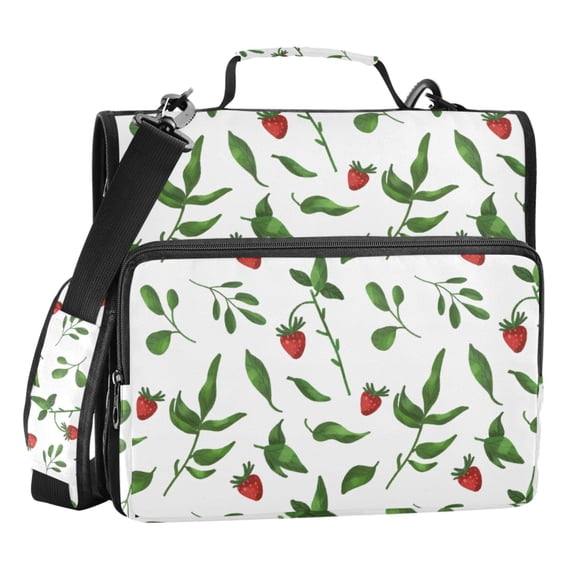ALAZA Zipper Binder Strawberry and Leaves 3 Ring Trapper Keeper File Folder Organizer Bag