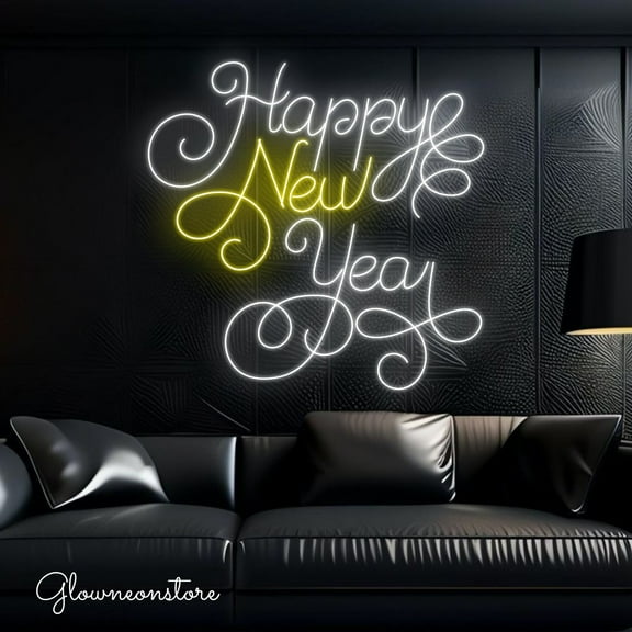 Glowneon Happy New Year Neon Sign, Holiday Celebration Neon Sign, New Year Decor Room Home
