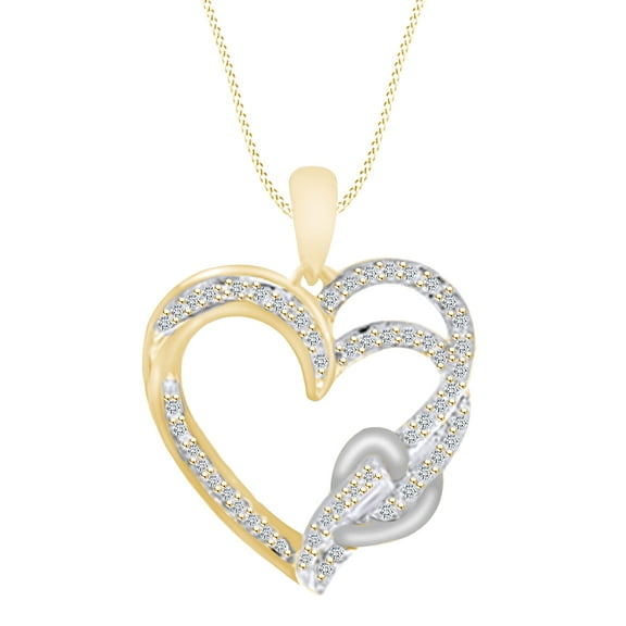AFFY 1/5 Carat Round White Natural Diamond Two Tone Heart Pendant Necklace In 925 Sterling Silver (0.20 Cttw)